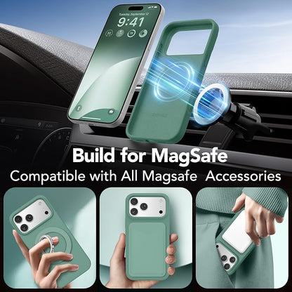GONEZ Magnetic for iPhone 17 Pro Case, Compatible with MagSafe, [Screen Protector + Camera Lens Protector], Liquid Silicone Anti-Scratch Shockproof Protective Phone Case 6.3 inch, Midnight Green
