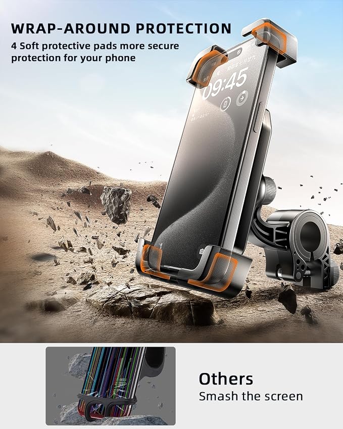 Delobon Motorcycle Phone Mount with Safety Lock, One-Hand Operation Bike Phone Holder for Electric Scooter/ATV/Bicycle Handlebar, for iPhone Samsung 4.7–7.0 in Smartphones