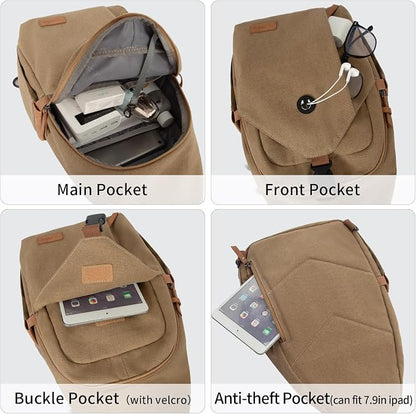 OSOCE Sling Bag for Men, Anti Theft Crossbody with Tunnel Lock, Waterproof Canvas Shoulder Backpack for Travel Hiking Daily