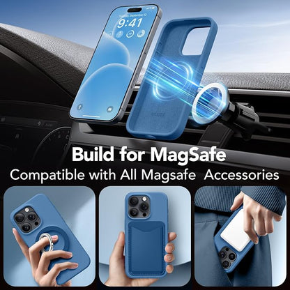 GONEZ Magnetic for iPhone 16 Pro Case, Compatible with MagSafe, [Screen Protector + Camera Lens Protector], Silicone Shockproof Anti-Scratch Protective Phone Case 6.3 inch, Lake Blue