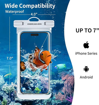 UNBREAKcable Waterproof Phone Pouch-2 Pack IPX8 Waterproof Phone Case for iPhone 16 15 14 13 12 11 Pro Max & Samsung S25 S24-Dry Bag & Travel Essentials for Beach, Pool, Kayak & Cruise-7" Pink+White