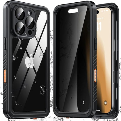 ANTSHARE for iPhone 16 Pro Case Waterproof, [Anti Spy] for iPhone 16 Pro Privacy Screen Protector, [IP68 Under Water] Heavy Duty Full-Body Shockproof Phone Case, Black