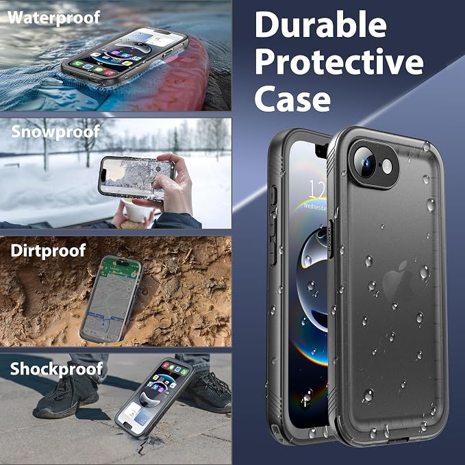 SPORTLINK for iPhone 16e/17e Waterproof Phone Case - Built in Screen & Camera Lens Protector,6.6FT Military Dropproof/Shockproof/Dustproof/IP68 Underwater for iPhone 16e/17e (6.1 inch) SE4 Black