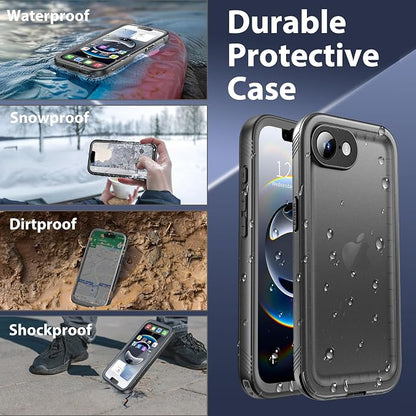 SPORTLINK for iPhone 16e/17e Waterproof Phone Case - Built in Screen & Camera Lens Protector,6.6FT Military Dropproof/Shockproof/Dustproof/IP68 Underwater for iPhone 16e/17e (6.1 inch) SE4 Black