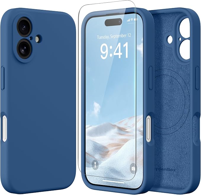 Magnetic for iPhone 16 Plus Case, Compatible with MagSafe, [Full Camera Protection][Screen Protector] Silicone Shockproof Protective Phone Case for iPhone 16 Plus 6.7", Lake Blue