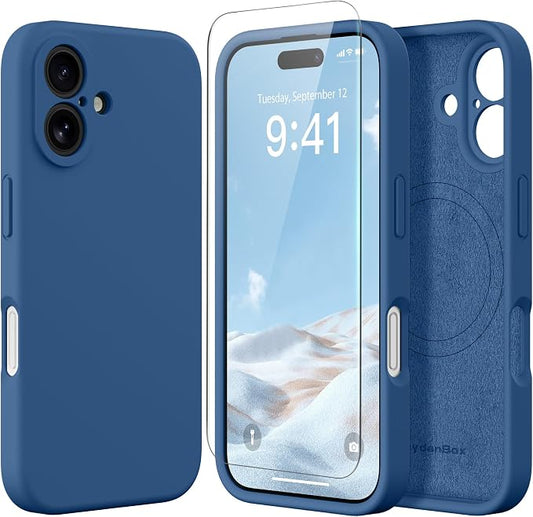 Magnetic for iPhone 16 Plus Case, Compatible with MagSafe, [Full Camera Protection][Screen Protector] Silicone Shockproof Protective Phone Case for iPhone 16 Plus 6.7", Lake Blue