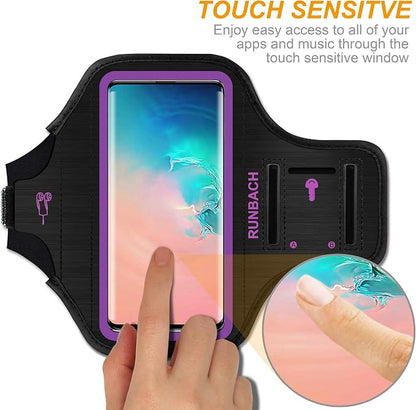 Armband for Samsung Galaxy S26+/S25+/S24+/S23+/S22+/S20+/S10+/S9+/S8+, Running Exercise Gym Bag with Key Holder and Card Slot (Purple)