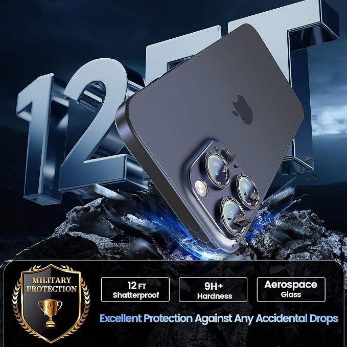 CACOE Camera Lens Protector for iPhone 15 Pro/15 Pro Max - Metal Frame Tempered Glass Cover, [Anti-Scratch] [Drop-Proof][Strong-Adhesion] Camera Screen Cover(Blue)