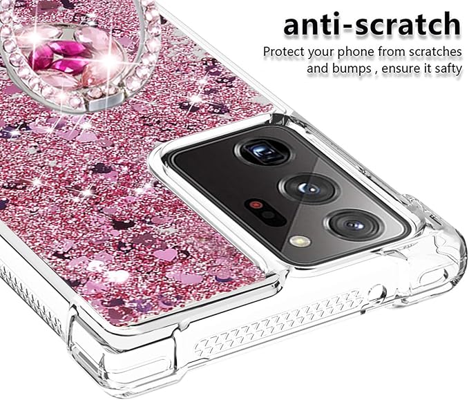 Bumper Case for Galaxy Note 20 Ultra, Glitter Floating Liquid Protective Cover Silicone Phone Case 360°Rotatable Ring Holder Scratch Shell Ultra Slim compatible with Samsung Galaxy Note 20 Ultra