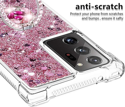 Bumper Case for Galaxy Note 20 Ultra, Glitter Floating Liquid Protective Cover Silicone Phone Case 360°Rotatable Ring Holder Scratch Shell Ultra Slim compatible with Samsung Galaxy Note 20 Ultra