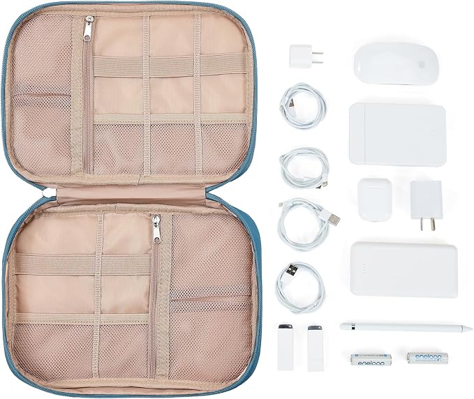 NISHEL Travel Cord Organizer, Electronic Cable Accessories Storage Bag | Bag for chargers, cables, phones, hard drives, USB devices and SD cards, ideal for travel and daily use, Lake-Blue