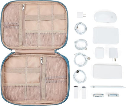 NISHEL Travel Cord Organizer, Electronic Cable Accessories Storage Bag | Bag for chargers, cables, phones, hard drives, USB devices and SD cards, ideal for travel and daily use, Lake-Blue