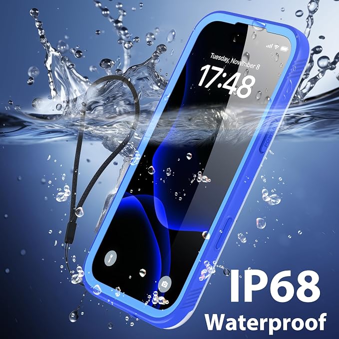 SPORTLINK for iPhone 17 Pro Waterproof Case - Built in Screen Protector Rugged/Dustproof/Full Body Shockproof/Dropproof/IP68 Underwater for iPhone 17 Pro Case 6.3 inch Blue/Frosted Clear