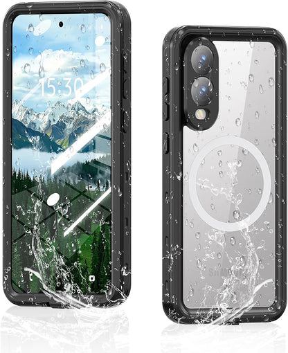 Omio for Galaxy S25 Edge Waterproof Case Compatible with MagSafe, Magnetic Waterproof Full Body IP68 Underwater Case Built-in Screen Protector Military Grade Shockproof Case for Men Women Black