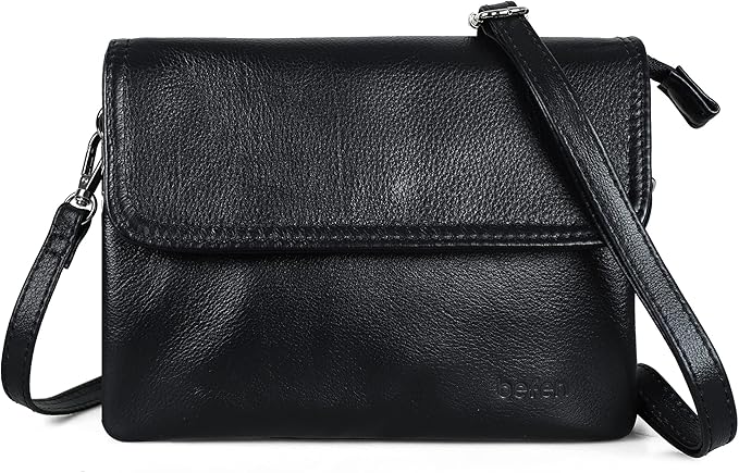 befen Genuine Leather Small Crossbody Bags for Women Cell Phone Bag Cross Body Purses,Silver Zipper