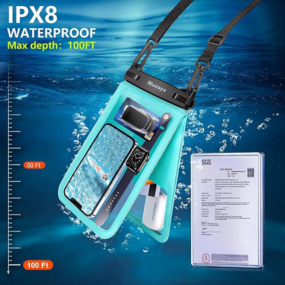 Niveaya [Up to 10.5"]Waterproof Phone Pouch - 2 Pack, Waterproof Phone Lanyard Case with iPhone 17/16/15/14/13 Pro Max up to 9.5", Phone Dry Bags for Vacation Beach Pool Kayak Cruise Travel Essentials