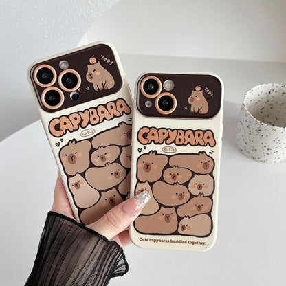 Cute Cartoon Capybara Large Window Camera Lens Protector Phone Case Compatible with iPhone Case (White,for iPhone 14 Pro)