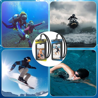 Floating Waterproof Phone Pouch 2 Pack - IPX8 Waterproof Phone Case with Lanyard, Universal Protector for iPhone 17/16/15/14/13 Pro Max Plus & Galaxy S25/S24, Blue