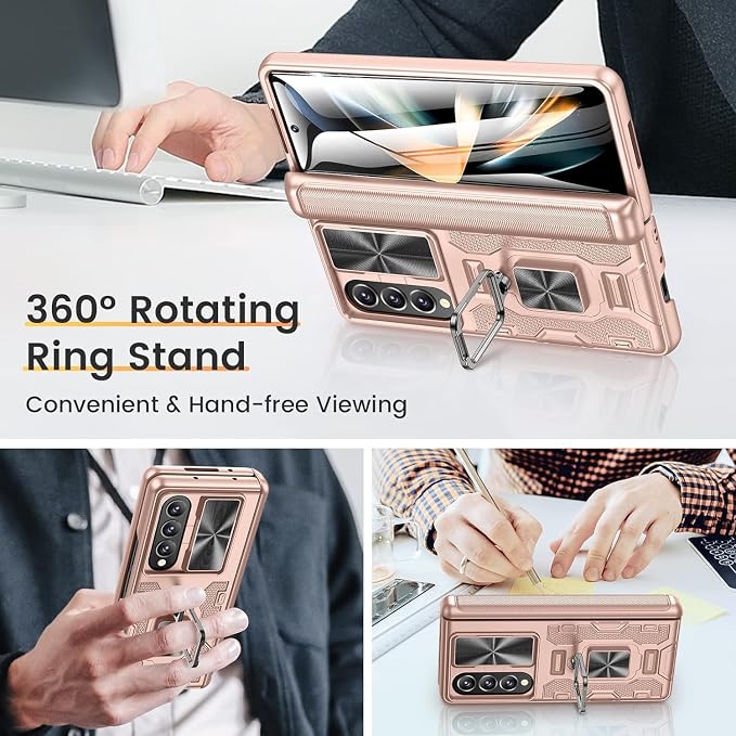 VEGO for Samsung Z Fold 4 Case, with Slide Camera Cover&Screen Protector | Fold 4 Case with Kickstand Hinge Protection Cover Case for Samsung Galaxy Z Fold 4 5G- Pink