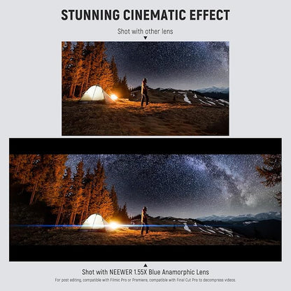 NEEWER 1.55X Blue Flare Anamorphic Phone Camera Lens with 17mm Threaded Clip, 4 Elements 4 Groups 2.4:1 Wide Screen Cinematic Mobile Photography Effect Compatible with iPhone Android Samsung, LS-75