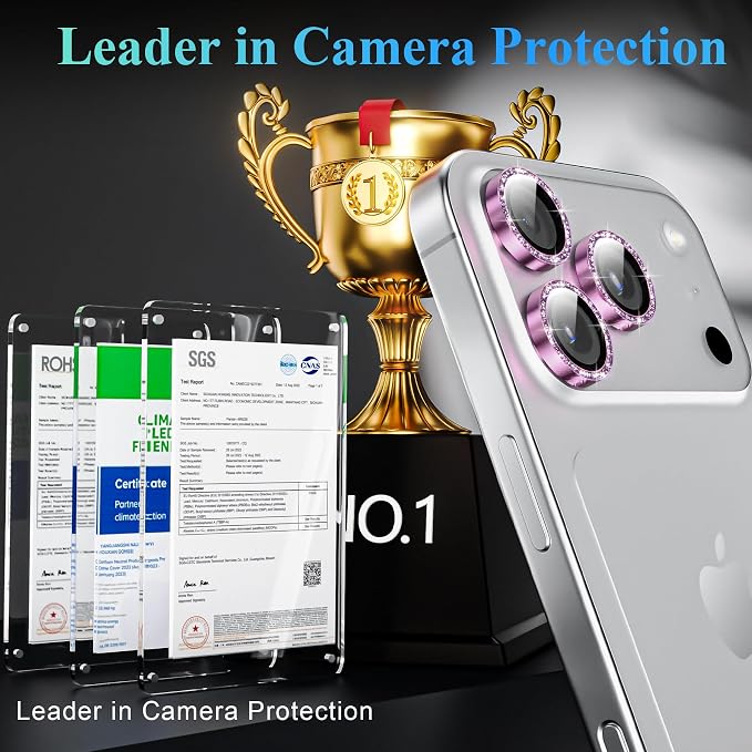 YWXTW Camera Lens Protector for iPhone 17 Pro/iPhone 17 Pro Max, [1 Step Installation Tray] Tempered Glass Screen Protector Metal Individual Camera Cover Accessories Case Friendly (Glitter Pink)