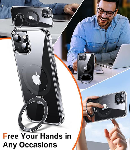 Chicfun 3-in-1 [Magnetic+Kickstand+Ring Holder] for iPhone 15 Plus Case with Stand Ring Holder， Compatible with MagSafe, Military Shockproof Kickstand Phone Case iPhone 15 Plus Cover Clear
