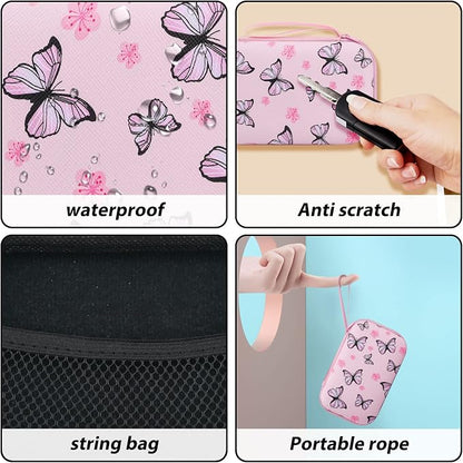 Cute Phone Charger Storage Case cover Set Pink Butterfliy flowers Carrying Bag with Cable Protector Cord Organizer,Cable Chomper,Charger Saver Lightning Compatible for iPhone