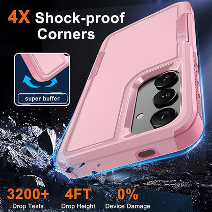 RMOCR Case for Samsung Galaxy S25 Plus, Full Body Heavy Duty Rugged Shockproof Protective Phone Cover with Lanyard Strap, Tempered Glass Screen Protector and Camera Lens Cover, Cute Pink