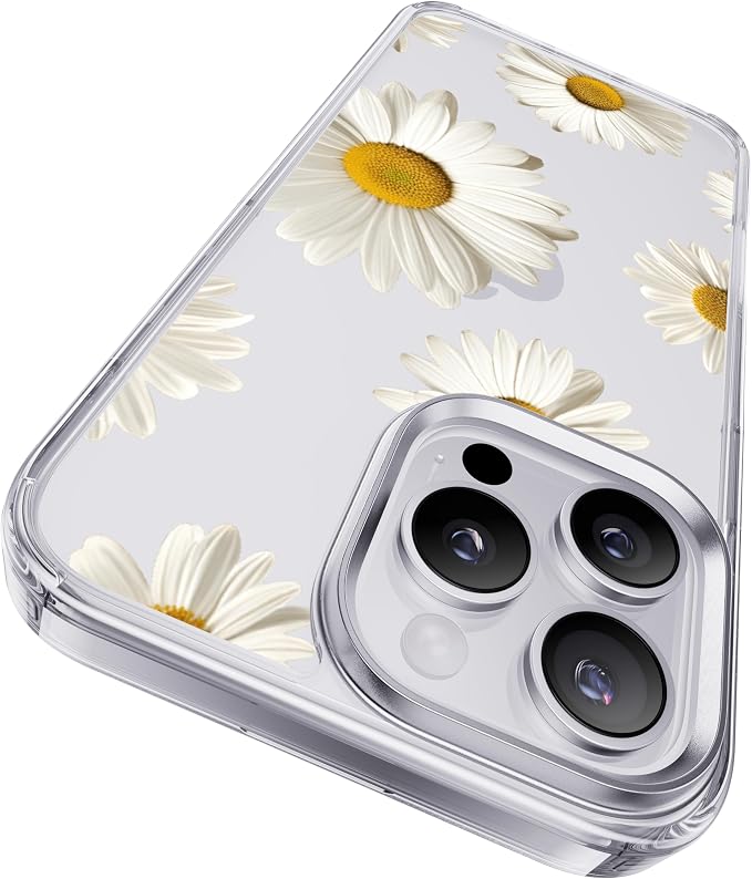 CASEKOO White Daisy for iPhone 16 Pro Case, [Never Yellow Technology] [12FT Military-Grade Protection] Transparent Slim Floral Cover Women Men 16 Pro Phone Case 6.3 inch, White Daisy