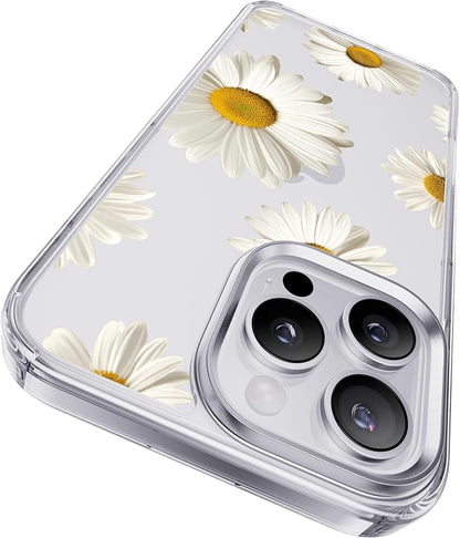 CASEKOO White Daisy for iPhone 16 Pro Case, [Never Yellow Technology] [12FT Military-Grade Protection] Transparent Slim Floral Cover Women Men 16 Pro Phone Case 6.3 inch, White Daisy