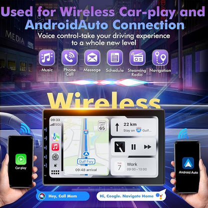 10 Inch IPS Touch Screen Double Din Car Stereo Compatible with Wireless Carplay, Android Auto, Mirrorlink - Car Radio Audio Stereo Receiver with Bluetooth, FM, 720P Backup Camera