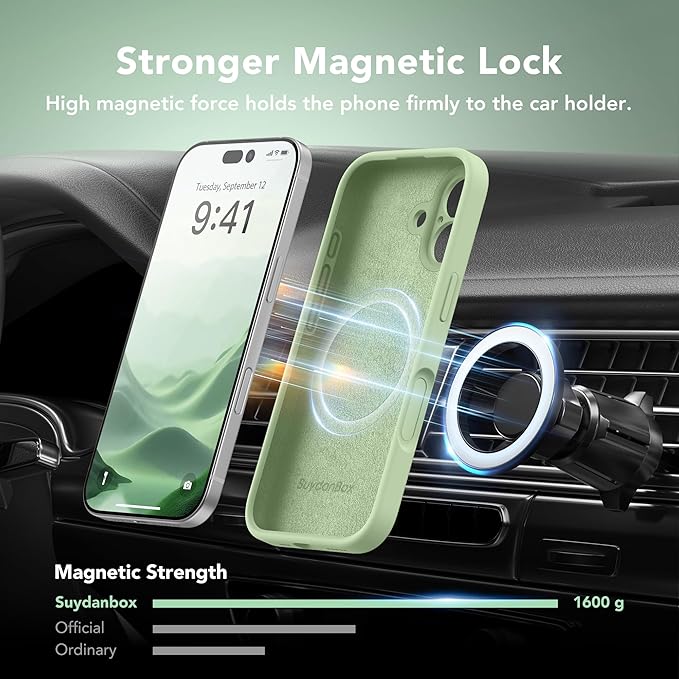 Magnetic for iPhone 16 Case, Compatible with MagSafe, [Screen Protector + Full Camera Protection], Silicone Shockproof Anti-Scratch Protective Phone Case for iPhone 16 6.1", Matcha