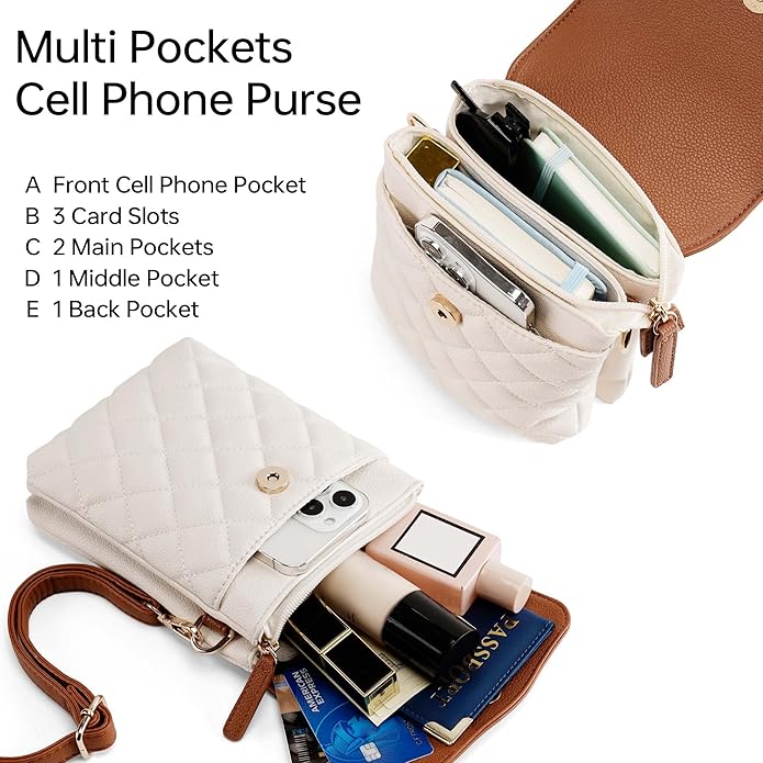 RFID Small Crossbody Purses for Women Quilted Cell Phone Purse with RFID Blocking Credit Card Slots