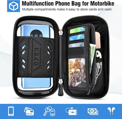 Waterproof Motorcycle Phone Mount 360° Rotation Motorcycle Rearview Mirror Phone Holder Anti-Shake Large Capacity Motorcycle Cell Phone Holder with Sun Visor and TPU Touch Screen