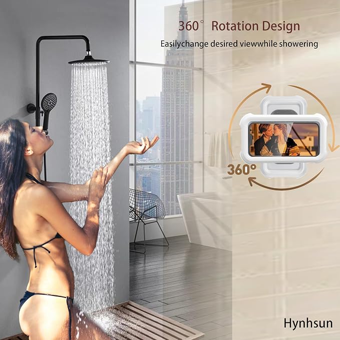 360° Rotatable Retractable Adjustable Shower Phone Case Holder,Anti-fog HD & sensitive screen ,Wall Mounted Phone Holder for Bathroom Mirror Bathtub Kitchen,Shower Accessories for 4-7" Phones (white)