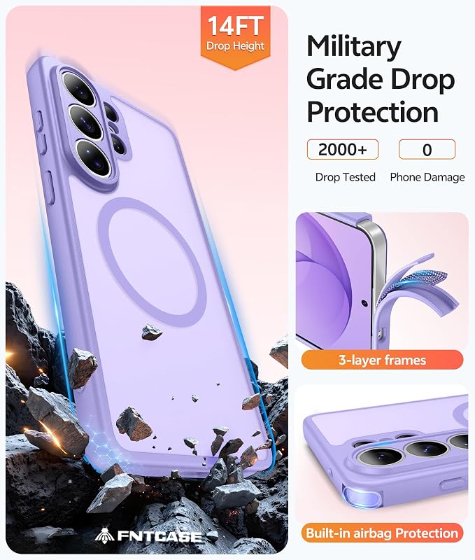 FNTCASE for Samsung Galaxy S26-Ultra Case: [Fit for Magsafe] [Full Camera Protection] Translucent Matte Cases with [Screen Protector] Military Grade Shockproof Protective Phone Cover - Light Purple