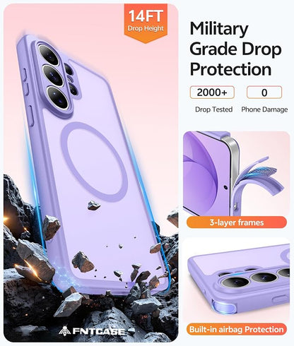 FNTCASE for Samsung Galaxy S26-Ultra Case: [Fit for Magsafe] [Full Camera Protection] Translucent Matte Cases with [Screen Protector] Military Grade Shockproof Protective Phone Cover - Light Purple