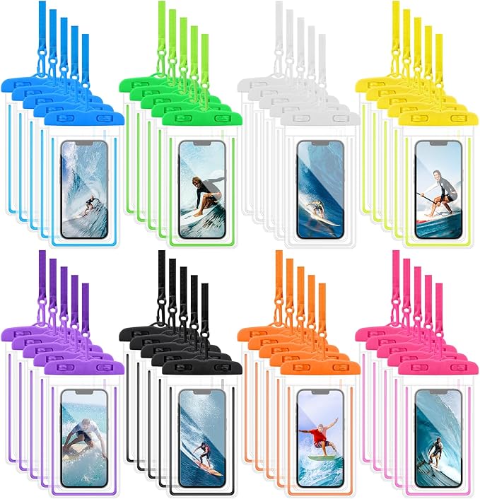 40 Pack Universal Waterproof Phone Pouch, Multicolor Waterproof Case Comp Compatible with iPhone 15 14 13 Pro Max XS Plus, Waterproof Phone Case Dry Bag with Phone Lanyard, Waterproof Phone Pouch Bluk