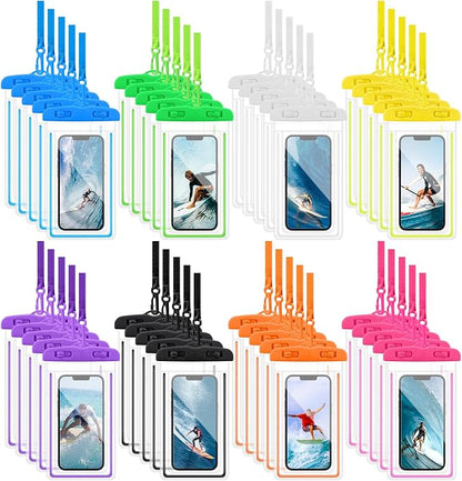 40 Pack Universal Waterproof Phone Pouch, Multicolor Waterproof Case Comp Compatible with iPhone 15 14 13 Pro Max XS Plus, Waterproof Phone Case Dry Bag with Phone Lanyard, Waterproof Phone Pouch Bluk