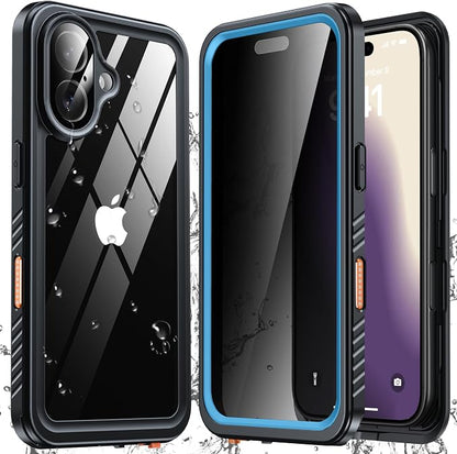 ANTSHARE for iPhone 16 Case Waterproof, [Anti Spy] Privacy Screen Protector for iPhone 16, [IP68 Under Water] Heavy Duty Full-Body Shockproof Phone Case, Blue