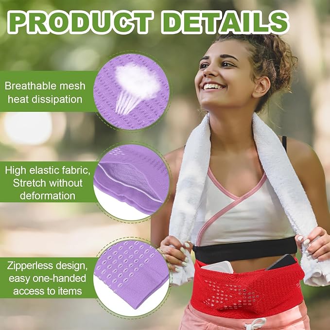 Slim Running Belt, Running Fanny Pack Phone Holder for Women Men Waist Bag Moisture Wicking Storage Belts Bag- Fitting for (Storage Phone-Travel- Sports- Hiking) Purple & M
