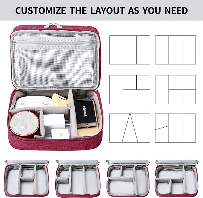 Lanola Travel Cable Organizer Bag, Electronic Accessories Case Portable Double Layer Cable Storage Bag for Cord, Charger, Flash Drive, Phone, SD Card,Personal Items - (Red)