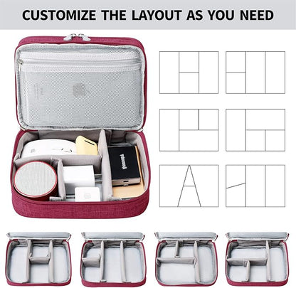 mygreen Electronic Accessories Organizer Bag, Waterproof Double Layer Travel Storage Case with Adjustable Padded Dividers, Portable Hard Pouch for Cables, Charger, Power Bank, Phone, Hard Drive Red
