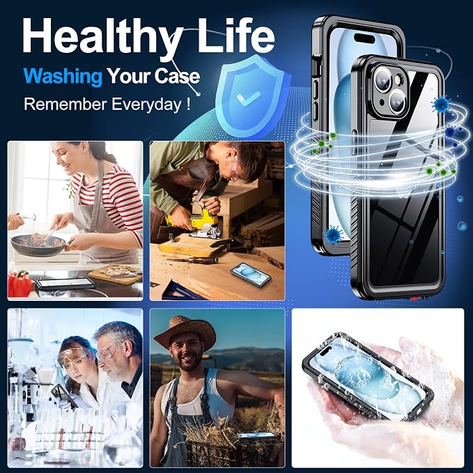 MOZOTER for iPhone 15 Case Waterproof,[IPX8 Underwater Case][Full Body Shockproof & Military Dropproof] Clear Sound Quality Built-in Screen Protector for iPhone 15 6.1 inch-Black