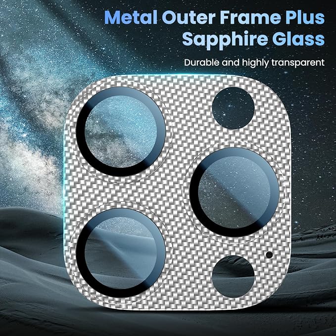Uyiton for iPhone-16-Pro-Max/16-Pro/iPhone-14-Pro-Max/14-Pro Camera Lens-Protector: [Kevlar Weave Design][Strong Adsorption][Ultra-Thin] Metal Tempered Glass Rear Camera Screen Cover - Kevlar Silver