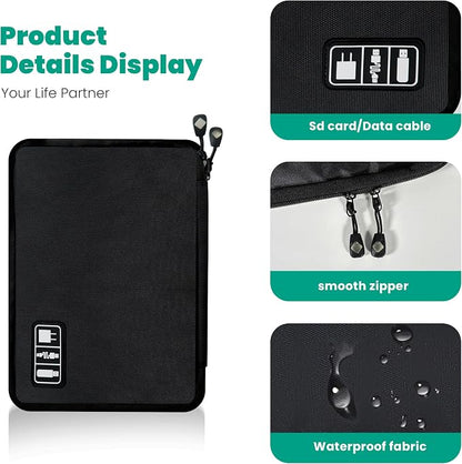Cord Organizer Travel, Electronics Organizer Tech Pouch - Portable Cable Organizer Bag for Cords, Charger, Phone, SD Card, Power Bank for Travel & Daily Use -Black Green