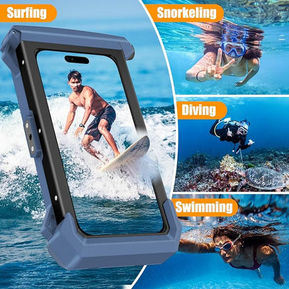 Underwater Phone Case for Snorkeling & Diving (50ft/15m), IP68 Waterproof Case for Swimming, Universal Underwater Touch Screen Case Compatible with iPhone (Blue+Black, 5th Generation Phone Case)