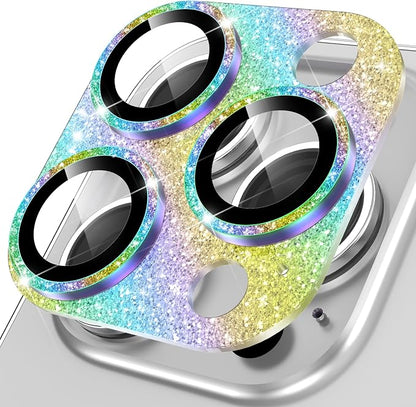 YWXTW for iPhone 15 Pro/iPhone 15 Pro Max Camera Lens Protector, [5TH Gen New Glitter Design] Full Bling Sparkly Diamond Tempered Glass Screen Protector Metal Camera Cover Accessories (Multi-Coloured)