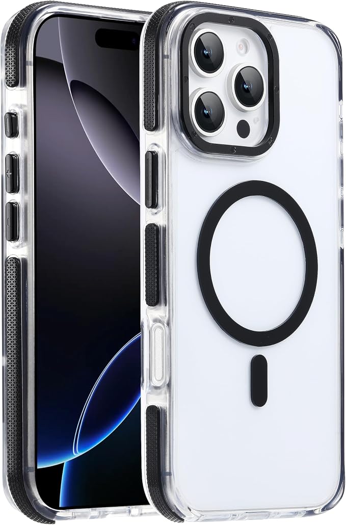 Strong Magnetic for iPhone 16 Pro Max case [10Ft Military-Grade Protection] Compatible with fit MagSafe Shockproof Slim Thin Cover case for iPhone 16 Pro Max 6.9 inch, Clear Black