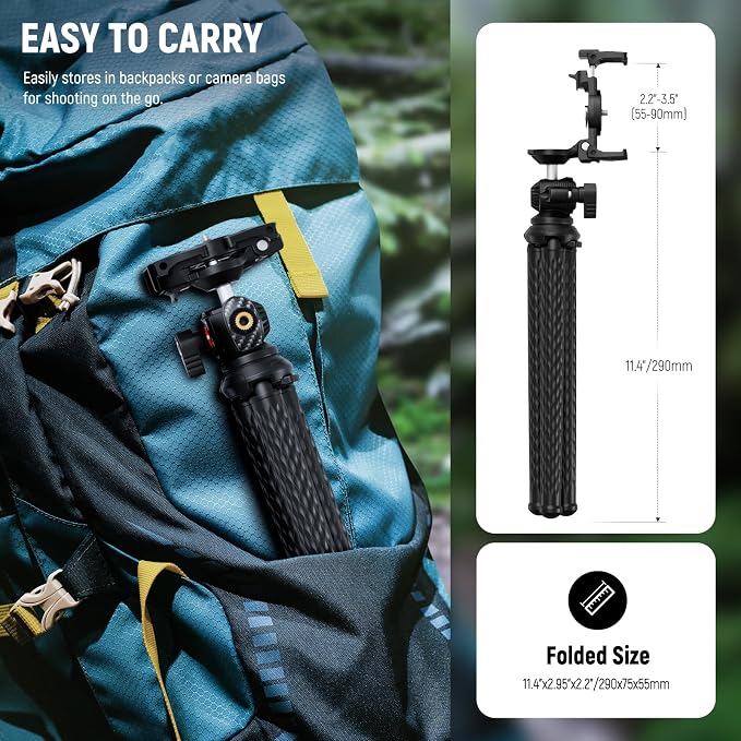 NEEWER Flexible Tripod with Remote, Mini Camera Phone Tripod Stand with Hidden Phone Holder&Action Camera Adapter Compatible with iPhone GoPro Hero13 12 11 10 DJI Insta360 Samsung for Vlogging, TP34